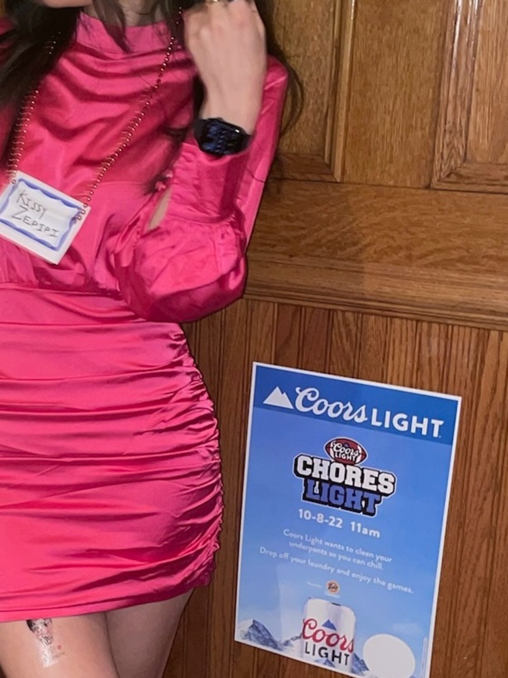 Long-Sleeve Ruched Cocktail Dress in Fuchsia